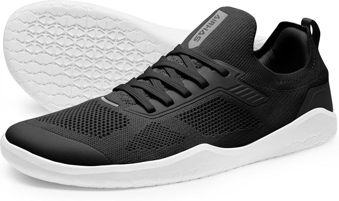 AIRHAS Men's Barefoot Shoes Zero Drop Anatomical Toe Box Minimalist Sneakers for Gym Workout Walking (Black/White, 13.0 Wide)