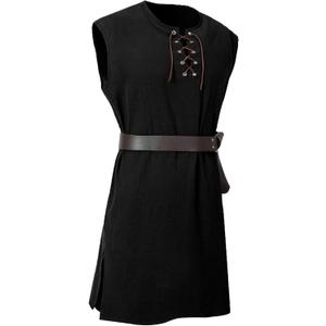 Medieval Tunic Men Renaissance Pirate Shirt Sleeveless Lace Up for Viking Knight Warrior LARP (X-Large, Black)