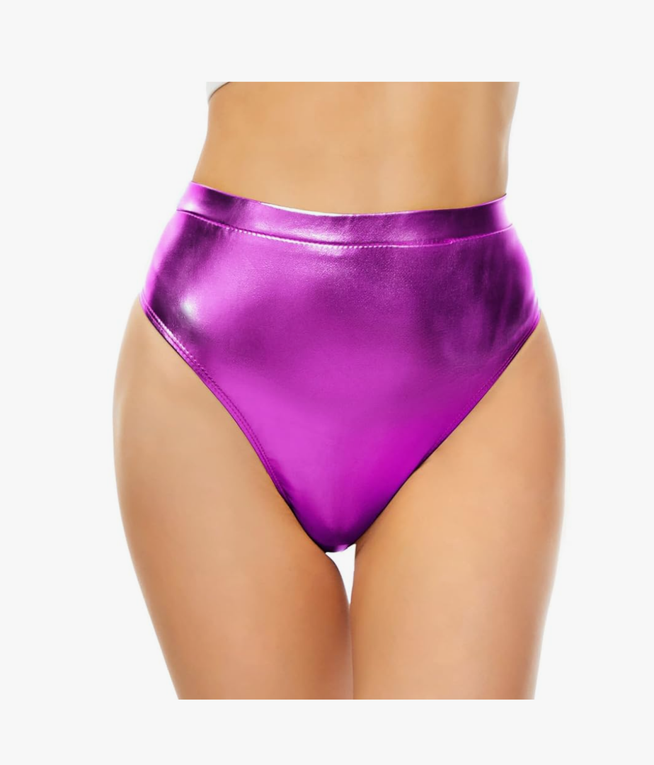 Kepblom Women's Thong Metallic Rave Bottoms Shiny High Waisted Panties for Festival Clubwear Dancing XS