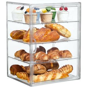 Pastry Display Case,Bread Box for Kitchen Countertop,4 Layers Adjustable Clear Bread Storage with Magnetic Door Bakery Pastry Display15.5x11.4x9.8inch1 Pack