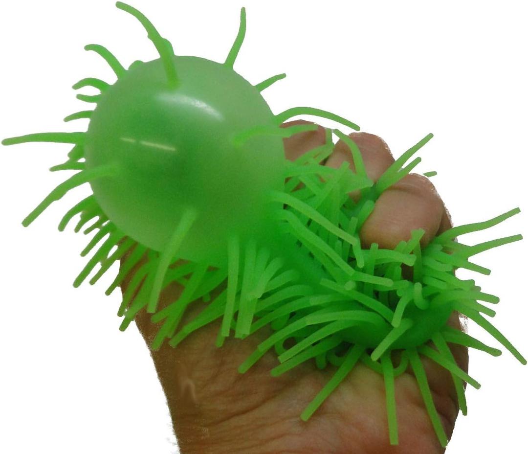 Set of 3- 6" Puffer Worms - Sensory Fidget and Soft Hairy Air-Filled Stress Balls - OT Autism SPD, Assorted
