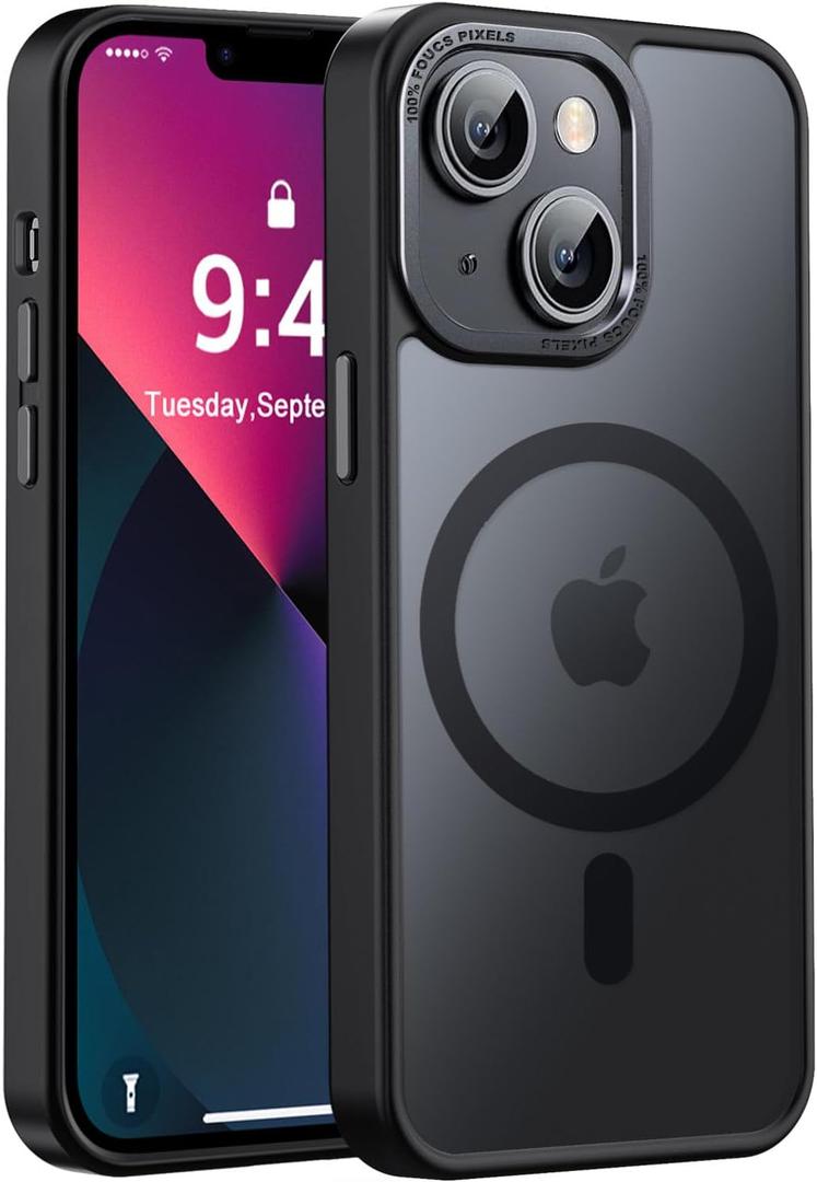 Newfuture Designed for iPhone 13 Case & iPhone 14 Case with Magnetic [13 FT Military Drop Protection] [Compatible with Magsafe] Slim Translucent Shockproof with Anti-Fingerprint Phone Case, Black