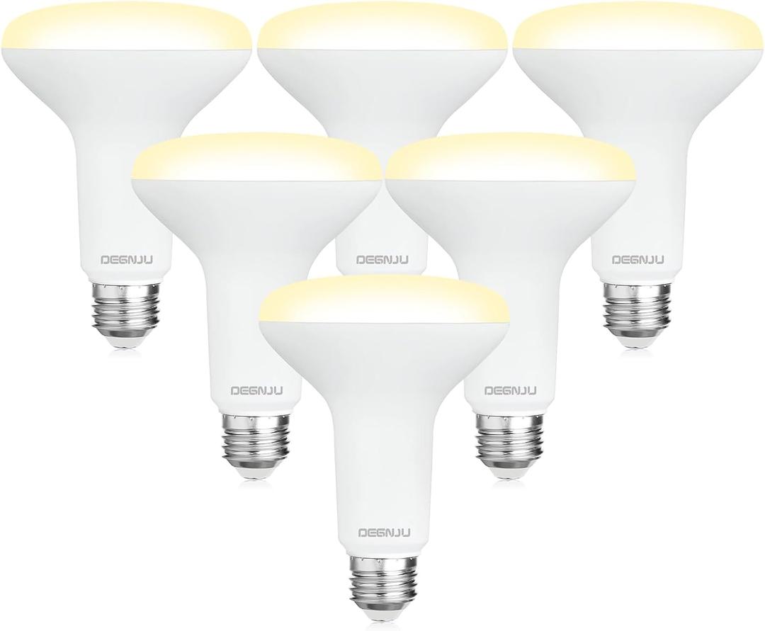 DEGNJU BR30 LED Bulb, Dimmable Flood Lights Indoor CRI80 7W Equivalent 65W 2700K Soft White 650 Lumens, 15000 Lifetime Hours Recessed Light Bulbs, Interior E26 Base LED Can Light Bulbs, 6 Pack