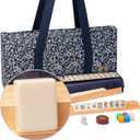 Yellow Mountain Imports American Mahjong Game Set, Blue Calico with Floral Blue Soft Case - All-in-One Racks with Pushers, Wright Patterson Scoring Coins, Dice, and Wind Indicator