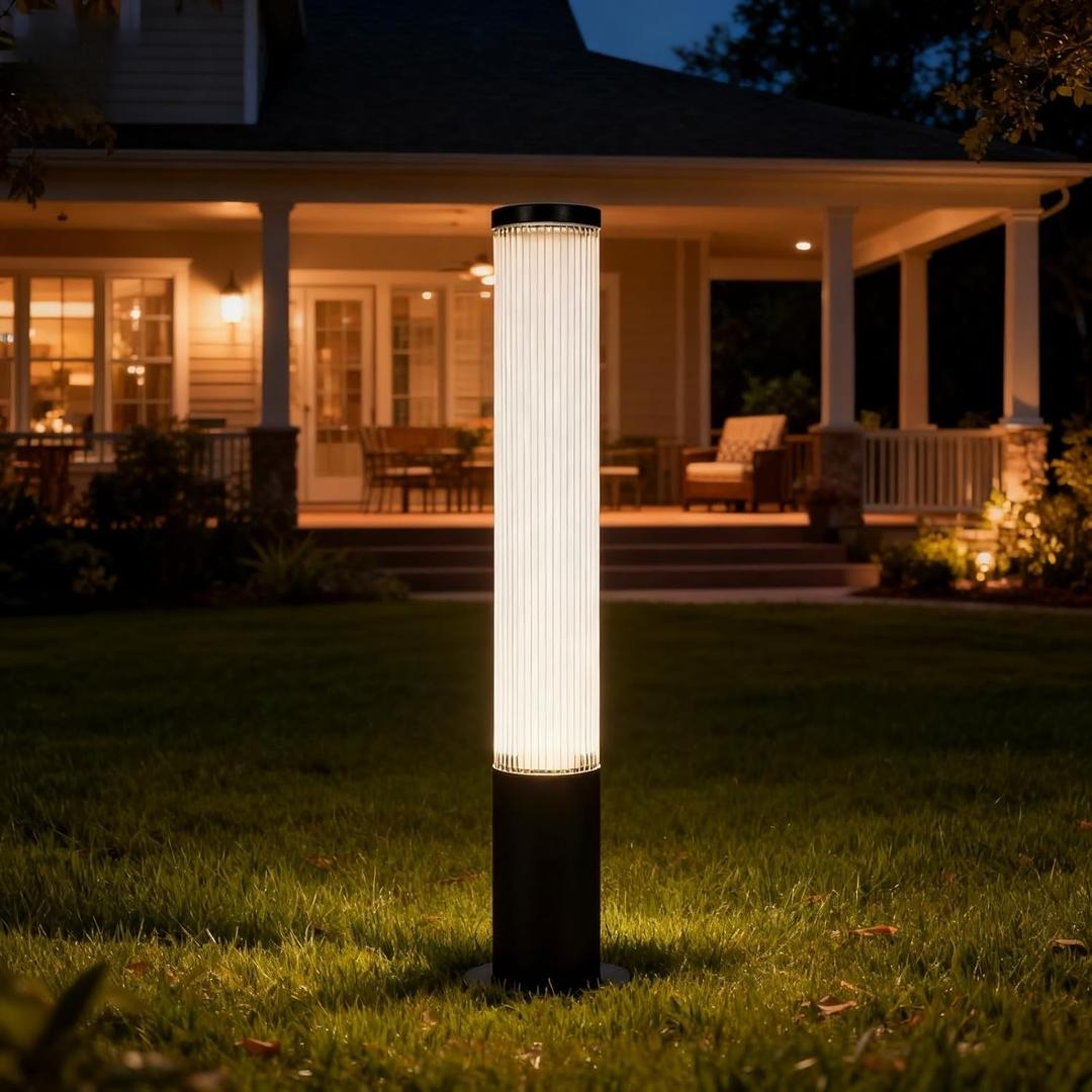 SkyGlow 32" Bollard Light, 120V Line Voltage Aluminum LED IP65 Waterproof Outdoor Modern Landscape Path Lights Hardwired Curb Appeal for Garden Lawn Patio Courtyard Driveway Pathway Lighting