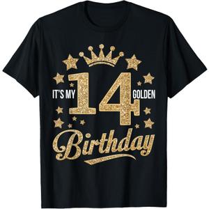 It's My 14th Golden Birthday 14 Year Old Bday Groovy T-Shirt L