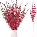 10Pcs 17.5'' Red Flowers Artificial Jasmine Flowers Faux Patriotic DIY Floral Art Red Berries Stem for Valentine's Day Table Centerpieces Vases Home Wedding Bouquets Party Decorations