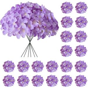 Hydrangea Artificial Flowers, 20 Pcs Purple Hydrangea Artificial Flowers Bulk, Faux Hydrangea Flowers for Outdoor, Fake Silk Hydrangea Flowers with Stems for Wedding Decoration Decor