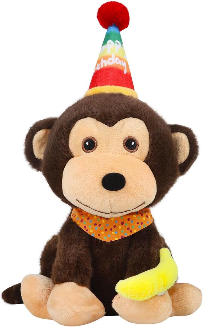Funny Dancing Singing Monkey Stuffed Animal Musical Stuffed Animal Singing Day-o Song Monkey Plush Toy/Repeat what you say/Singing and Head Movement/Happy Birthday Gifts for Boy Girl Kids 12" (Brown)