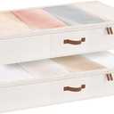 StorageWorks Extra Large Under Bed Storage Containers with Handles and Label Holder, 2 Pack Ultra-thick Fabric Underbed Bins, Closet Organizer for Clothes, Blankets, Sweater (Beige)