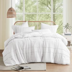 Comfort Spaces White Full Size Comforter Set - 3 Pieces Pintuck Pleated Bedding Sets, All Season Lightweight, Extra Softness Pre-Washed Microfiber Full Bed Set, Shams, Full