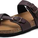 Torotto Boys Girls Sandals with Cork Footbed Adjustable Buckle Casual Flip Flops Sandals Open Toes Flat for Kids Toddler (13.5 Little Kid, Brown)