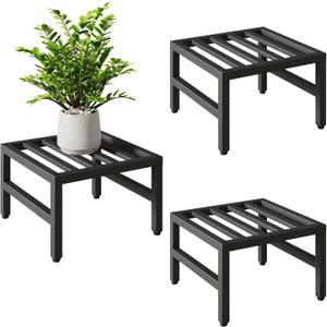 IBUYKE 3 Pack Metal Plant Stand Indoor Outdoor, Heavy Duty Small Flower Pot Stand, Modern Square Plant Shelf Flower Stand for Living Room Patio Balcony Garden, Black TMJ075B-3
