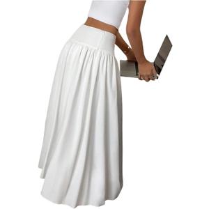 GORGLITTER Women's Boho Flowy Maxi Long Skirt Summer Beach Cruise Vacation Trendy High Waist Flared A Line Skirts 2026, Large, White