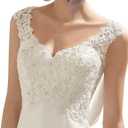 Abaowedding Women's Wedding Dress Lace Double V-Neck Sleeveless Evening Dress Ivory US 2