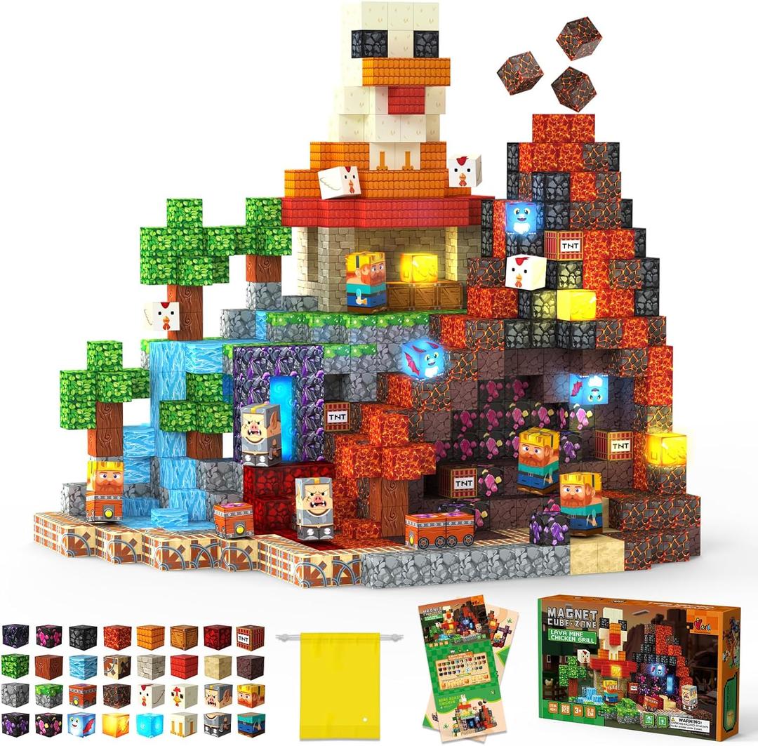 200PCS Magnetic Building Blocks for Kids, 0.8in Magnet Cubes STEM Toys, Creative Stacking, Educational Construction Set Birthday Gifts for Boys & Girls Age 3+ (Chicken Grill Theme)