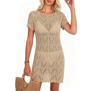 Falechay Swimsuit Coverup for Women Crochet Summer Bathing Suit Bikini Cover Up Mesh Knit Beach Dress Vacation Outfits (L)