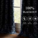 ChrisDowa Navy Blue Blackout Curtains 84 Inches Long 2 Panels for Bedroom Living Room,Flower Patterned Room Darkening Thermal Insulated Soundproof Grommet Window Treatments Drapes,52X84