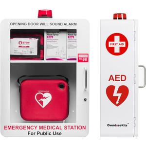 Emergency Medical Station – Wall Mount Cabinet for AEDs, Naloxone, Bleeding Control & First Aid Kits – Public Space Storage Solution – White, Large (AED & Accessories Not Included)