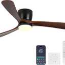 Ceiling Fans with Lights and Remote Control, 42 Inch Solid Wood Blade, Low Profile Flush Mount, LED Dimmable DC Reversible Modern Ceiling Fans with APP Control for Bedrooms, Living Rooms, Patio, Black