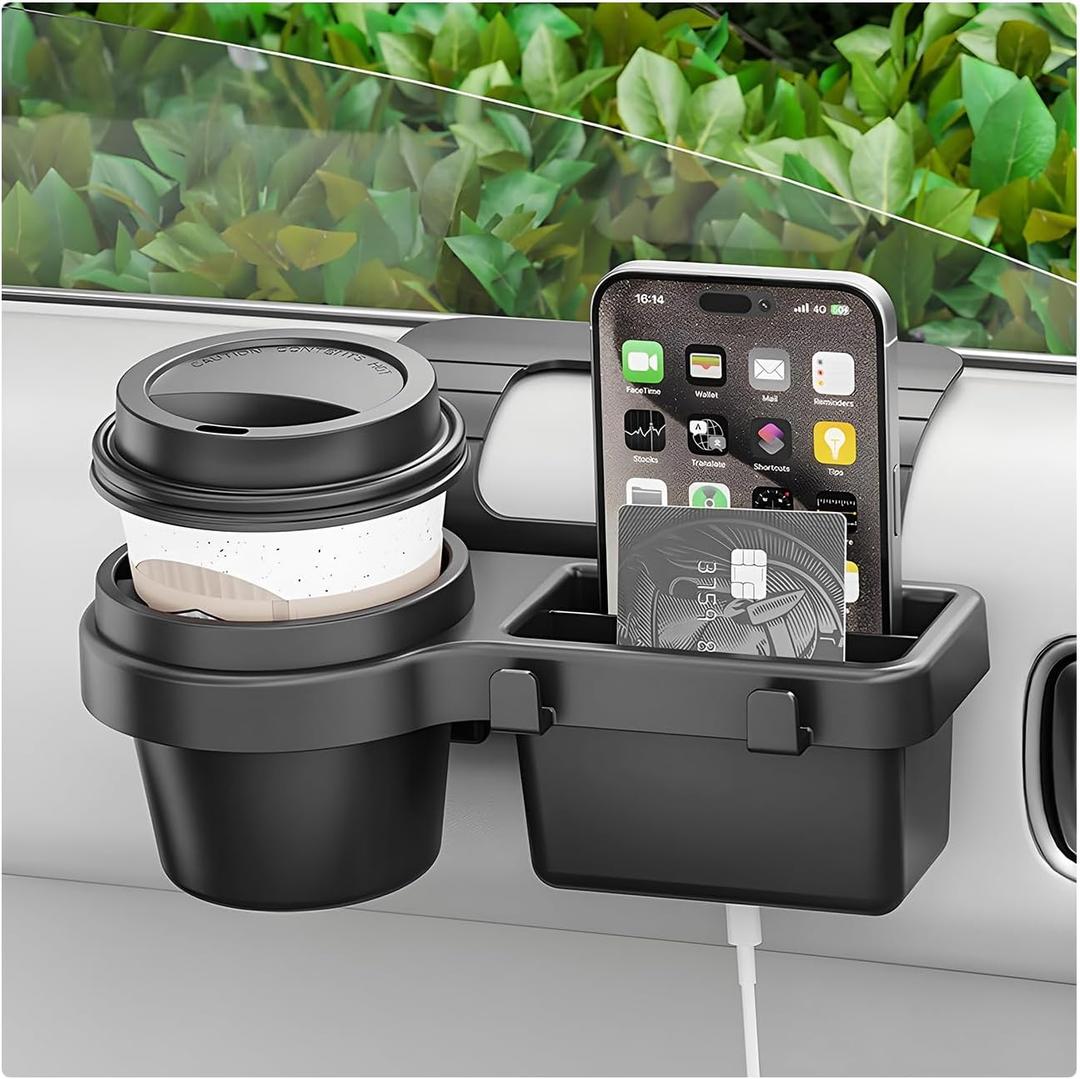 Car Window Multifunctional Storage Organizer, Vehicle Door Side Hanging Storage Rack with Cup Holder, Auto Window Mount Organizer for Cell Phone Earphone Key Water Cup