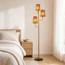 XZHGCEE Rattan Floor Lamp for Living Room:3 Light Boho Floor Lamp for Bedroom, Gold Standing Lamp with Foot Switch, Coastal Rustic Tall Lamp, No Bulb