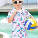 2-10T Boys Novelty Hawaiian Short Sleeve Button Down Dress Shirt (White)