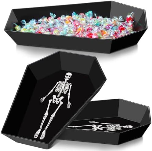 Wiwiqing 2 Pcs Halloween Candy Bowl Plastic Coffin Shaped Serving Tray Spooky Serving Dish Trick or Treat Candy Platter for Halloween Party Food Storage Charcuterie Board Serving Supplies (Castle): Candy Servers