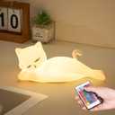 Lying Flat Cat Night Light, 16 Colors+5 Dimming+Silicone Cute Lamp, Touch+Remote Control Cat Lamp, Rechargeable Night Light,Fun & Cool Weird Stuff Random Stuff, White Elephant Gifts for Adults, Kids