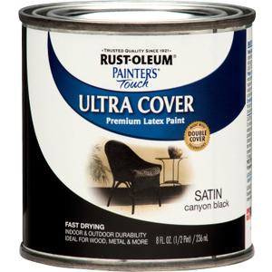 Rust-Oleum 267249 Painter's Touch Ultra Cover Premium Latex Brush Paint, Half Pint, Satin Canyon Black