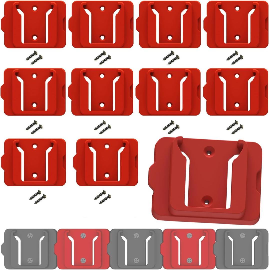 Battery Holder for Milwaukee 18 18V Battery (No Battery), 10Packs Wall Mount Batteries Storage for Wall, Work Van, Shelf, Toolbox (Red)