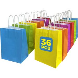 Sanyuanzhou 36 Pack Gift bags with handles8.2"3.1"5.9" paper bags with handles bulkFor children's birthdays, baby showers, crafts, weddings, party supplies (6 colors)