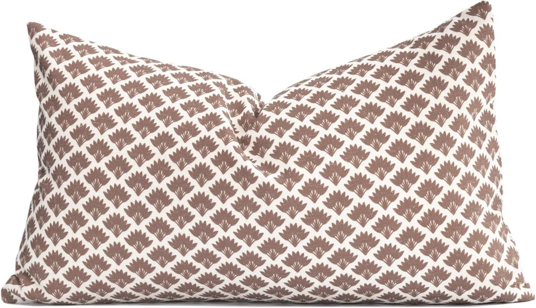 Crumbs Home Modern Farmhouse Fall Linen Indoor Outdoor Lumbar Pillow Cover Only, 12"x20" Water Repellent for Patio, Backyard, Couch, Rust and Brown Ravenala Palm Tree