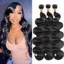 Bundles Human Hair 16 18 20 Inch 12A Body Wave Bundles Human Hair 100% Unprocessed Brazilian Virgin Hair 3 Bundles Human Hair Extensions Quick Weave Natural Black