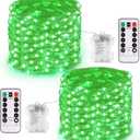 JMEXSUSS 2 Pack Green Fairy Lights Battery Operated, Total 200 LED 66ft Twinkle String Lights with Remote, 8 Modes Christmas Lights for St Patrick's Day Tree Wreath Fireplace Indoor Outdoor Decor
