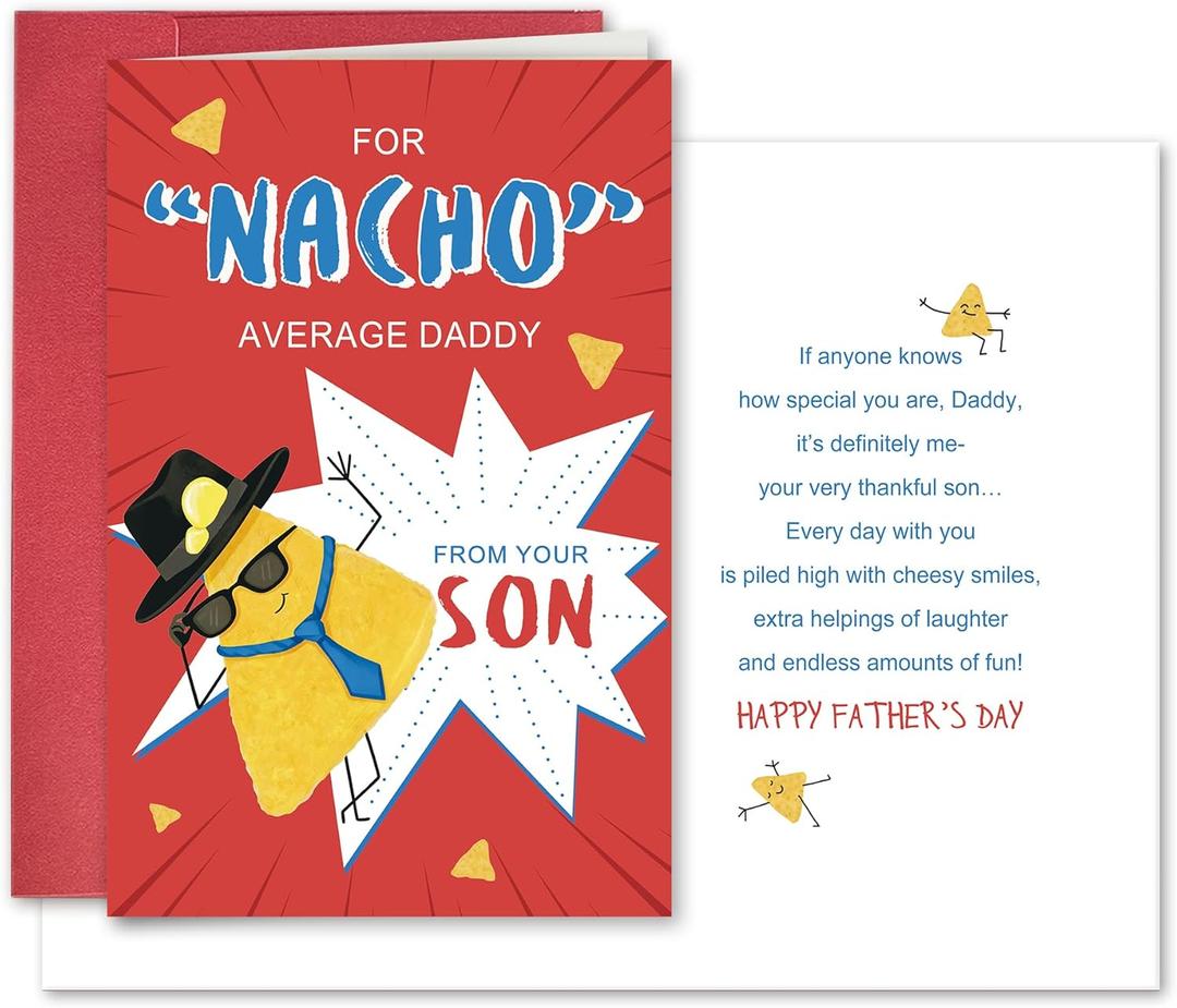 3 x SuperShunhu Funny Father's Day Card from Son, Nacho Average Dad Father's Day Card for Daddy, Cute Taco Pun Card for Dad, Humorous Father's Day Gift from Son