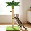 XiaZ Cat Scratching Post 34'' Tall, Durable Cat Scratch Tree Tower for Indoor Kitty with Extra Wide 15.8" Stable Base & 2 Toy Balls, Natural Sisal & Plush Fabric for Small, Medium Cats (Green, 2.8 In)
