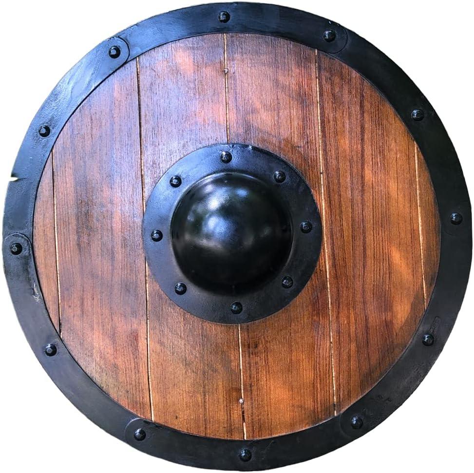 Renaissance Armor Viking Shield Brown Full Size Replica Shield Wooden Shield Decorative Shield Battle Ready Fantasy Cosplay LARP Reenactment Halloween Costume