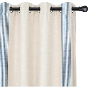 DriftAway Chris Linen Blackout Curtains with Thermal and Sound Reducing Layer 84 Inches Long for Bedroom Striped Printed Drapes Thermal Insulated Lined Window Treatments for Living Room Cabana Navy (52"W x 84"L (Pack of 2))