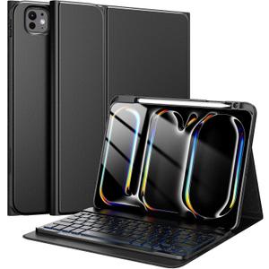 TiMOVO Keyboard Case for iPad Pro 11 Inch M5 2025/M4 2024 with Pencil Holder, Magnetic Detachable Keyboard with Backlight, Black