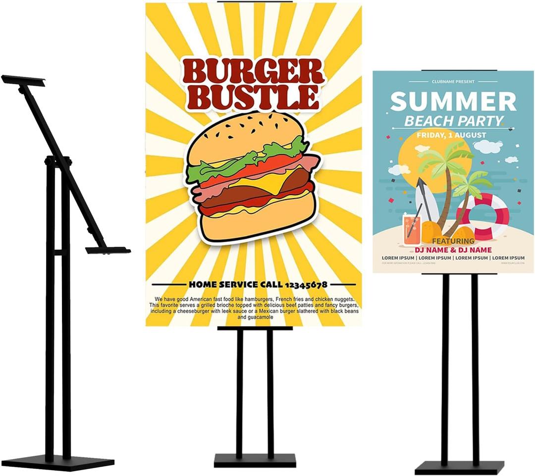 Sign Holder, Heavy Duty Floor Banner Stand, Adjustable Floor Poster Stand, Metal Sign Stand, Poster Stands for Display Sign Holder Stand, Height Up to 42 Inches, 355 Rotation Display Stand(Black)
