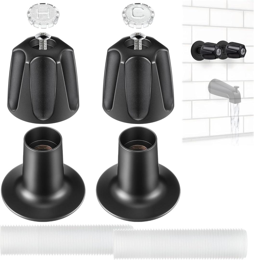 Enhon Shower Knobs 2 Piece Replacement, Compatible with Pfister Verve Tub Shower Handle Replacement, 2 Faucet Handle Trim Kit for 5-1/2 inch High, 12 Tooth Broach Stem Cartridge(Matte Black)