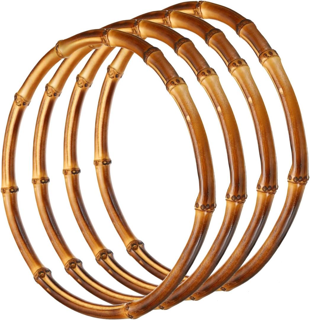 PATIKIL 8 Inch Bamboo Purse Handles, 4 Pcs Round Replacement Handmade Rings for Tote Bag Purse Making Decorations, Brown
