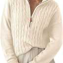 Dokotoo Women's Sweaters 2025 Fall Winter Quarter Zip Casual Ribbed Cable Knit Pullover (Large, Beige)