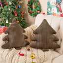 Lanpn Christmas Tree Pillows Set of 2, Christmas Decoration Narrow Stripes Winter Throw Pillow Soft Cute 3D Shaped Xmas Tree Throw Cushion for Sofa Bedroom Xmas Decor (18x16 inch, Brown)