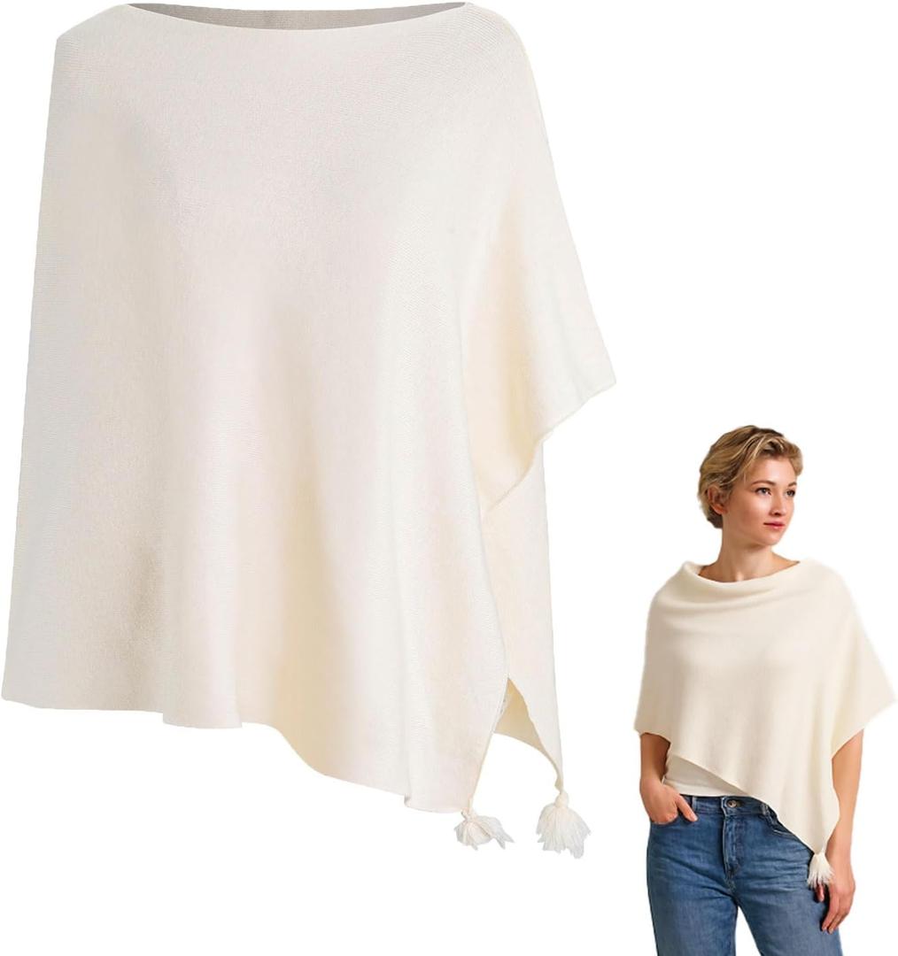 MissShortair Shawl Wraps Shrugs for Women Summer Lightweight Knit Ponchos Sweater Wrap Pullover Soft White Shawls Dressy (Beige), One Size