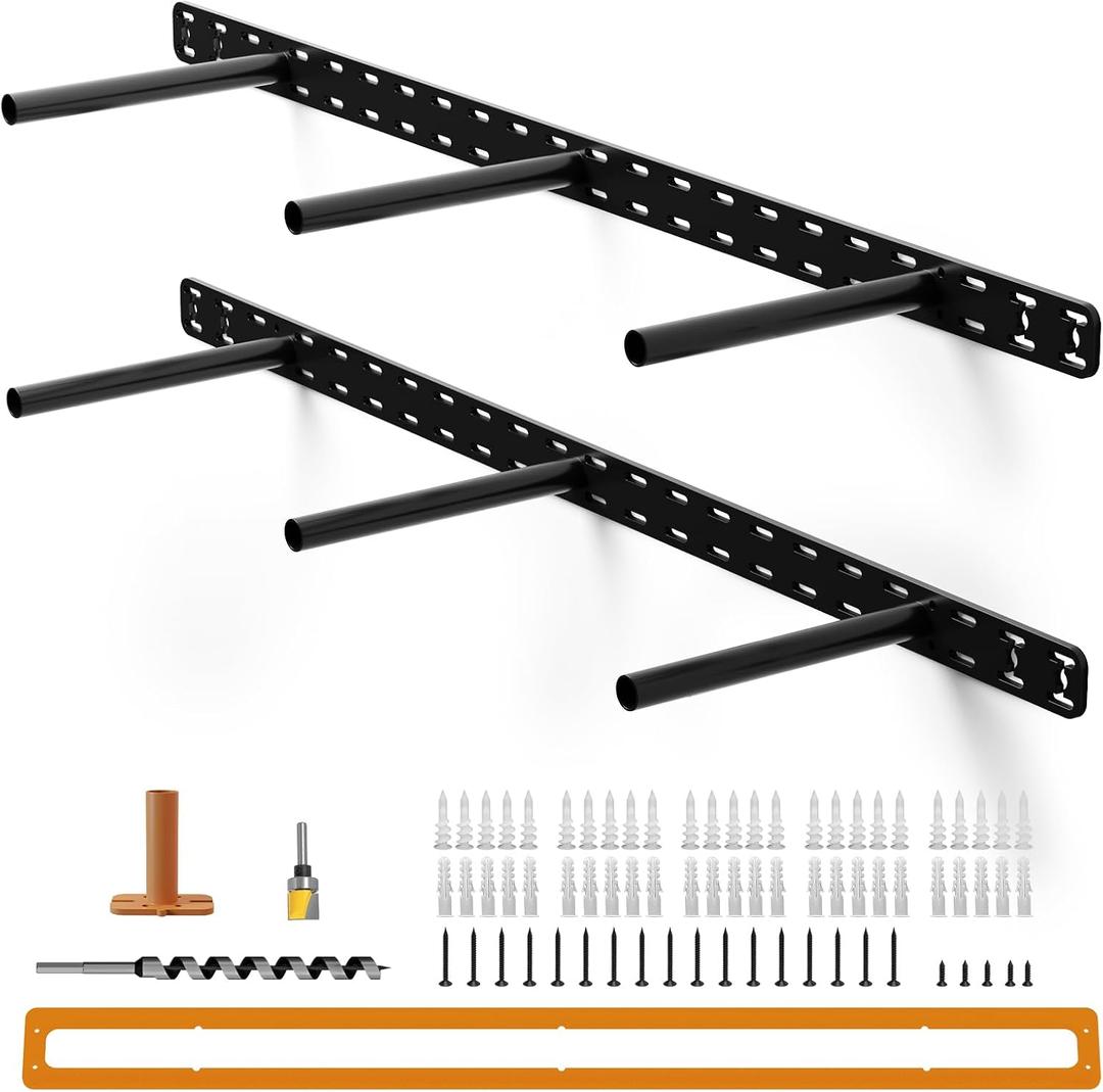 2pcs Floating Shelf Hardware Heavy Duty Hidden Shelf Brackets Support,Wall Mounting Invisible Floating Shelves Bracket with Jig (34" x 8" x 1.5" with Tools)