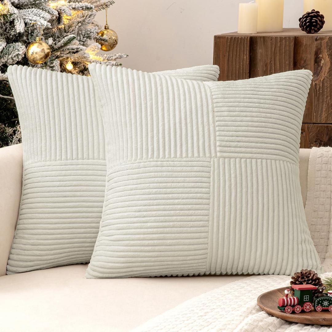 MIULEE Christmas White Corduroy Pillow Covers Pack of 2 Boho Decorative Spliced Throw Pillow Covers Soft Couch Pillowcases Cross Patchwork Textured Cushion Covers for Living Room Bed Sofa 18x18 inch MIULEE Christmas White Corduroy Pillow Covers Pack of 2 Boho Decorative Spliced Throw Pillow Covers Soft Couch Pillowcases Cross Patchwork Textured Cushion Covers for Living Room Bed Sofa 18x18 inch