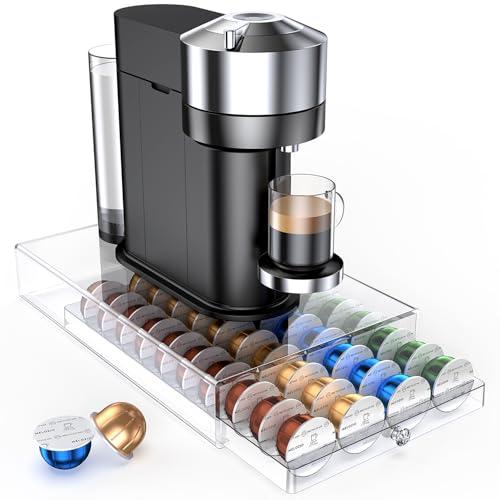 Coffee Pods Acrylic Holder PETG Drawer Compatible with Nespresso Vertuo Capsules And Dolce Gusto Capsules 40 Pods Storage