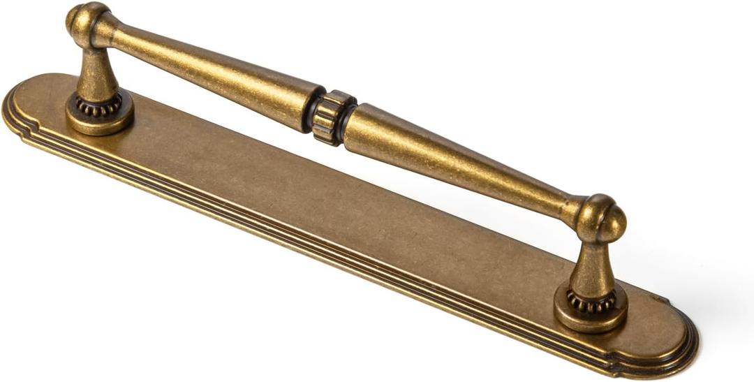 Goo-Ki 2pack Antique Brass Drawer Pulls with Back/Base Plate Kitchen Zinc Alloy Hardware - 5" c-c Vintage Brass Bar Cabinet Pulls Dresser Handles with Spacer